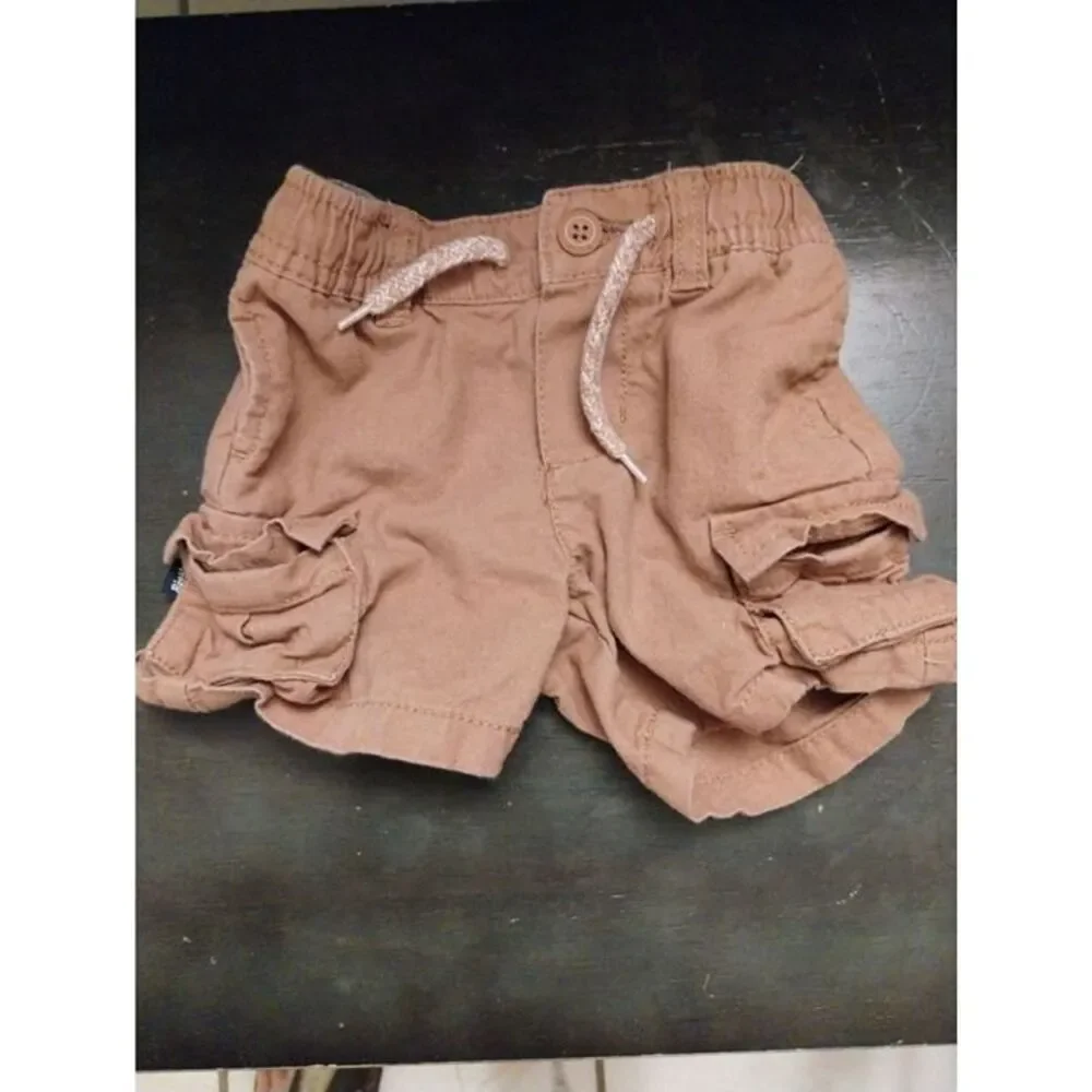 Baby Bgosh OshKosh Infant Boys 6M Cargo Shorts Tan Brown Linen Cotton Elastic